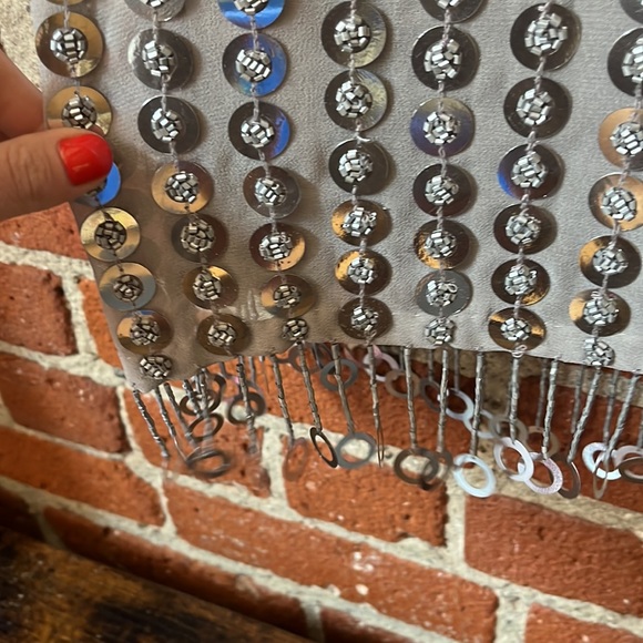 French Connection Dress Mini ‘Cindy Sparkle’ Scoop Neck Silver Size 6 - Picture 4 of 9